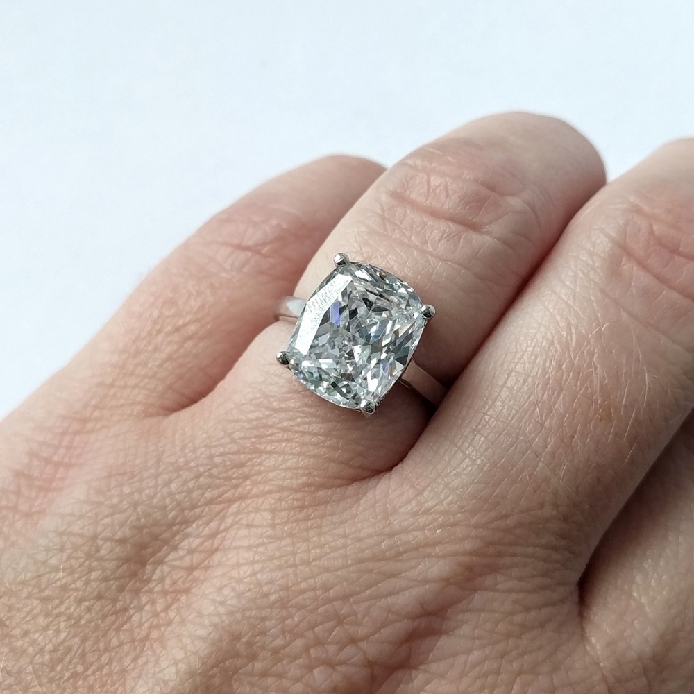 CZ simulated diamond cushion cut engagement ring